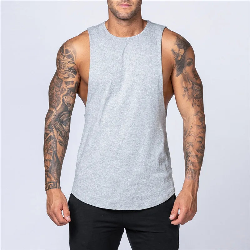 Summer Basic Men's Tank Tops Blank Cotton Loose Tank Top Men Singlet Men Plain Bodybuilding Fitness Active Sleeveless Vest