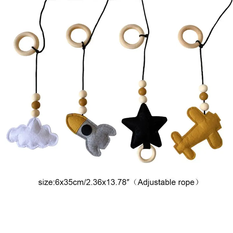 4Pcs/set Solid Wood Fitness Rack Pendant Children Room Decoration Infants Baby Gym Toy Hanging Ornaments