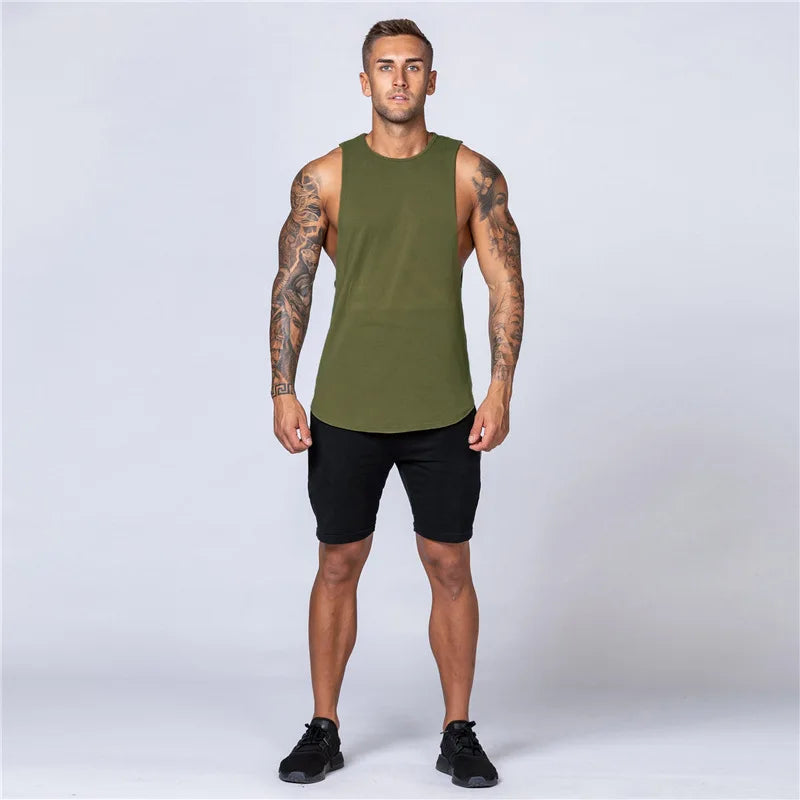 Summer Basic Men's Tank Tops Blank Cotton Loose Tank Top Men Singlet Men Plain Bodybuilding Fitness Active Sleeveless Vest