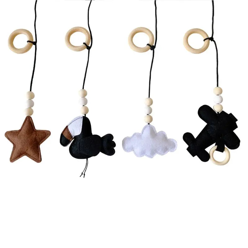 4Pcs/set Solid Wood Fitness Rack Pendant Children Room Decoration Infants Baby Gym Toy Hanging Ornaments