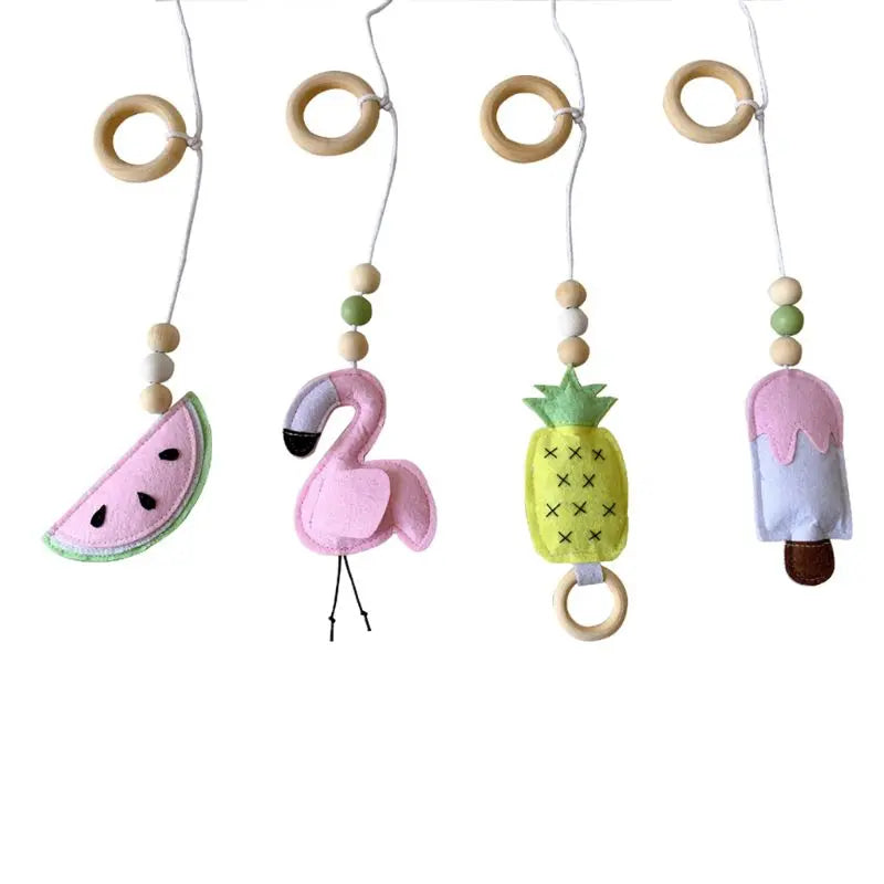 4Pcs/set Solid Wood Fitness Rack Pendant Children Room Decoration Infants Baby Gym Toy Hanging Ornaments