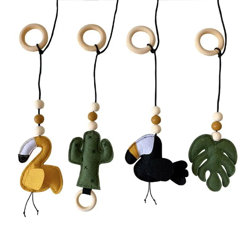 4Pcs/set Solid Wood Fitness Rack Pendant Children Room Decoration Infants Baby Gym Toy Hanging Ornaments
