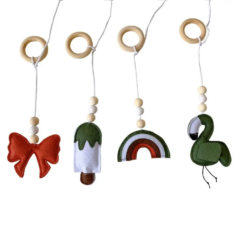 4Pcs/set Solid Wood Fitness Rack Pendant Children Room Decoration Infants Baby Gym Toy Hanging Ornaments