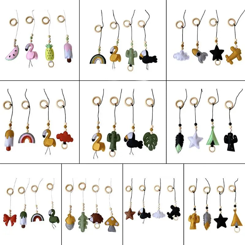 4Pcs/set Solid Wood Fitness Rack Pendant Children Room Decoration Infants Baby Gym Toy Hanging Ornaments