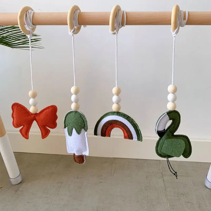4Pcs/set Solid Wood Fitness Rack Pendant Children Room Decoration Infants Baby Gym Toy Hanging Ornaments