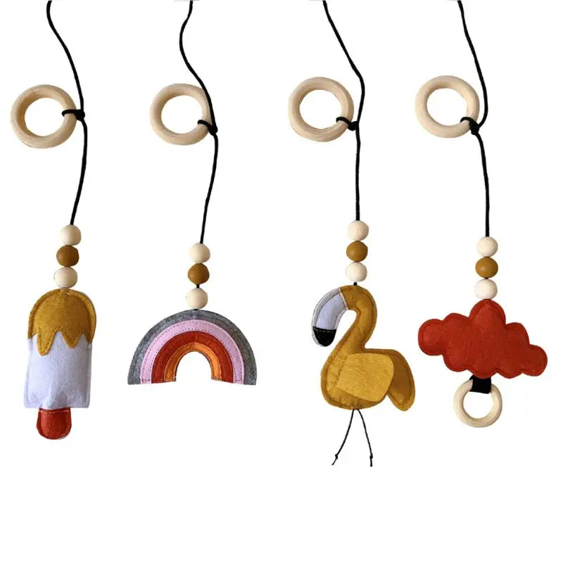 4Pcs/set Solid Wood Fitness Rack Pendant Children Room Decoration Infants Baby Gym Toy Hanging Ornaments