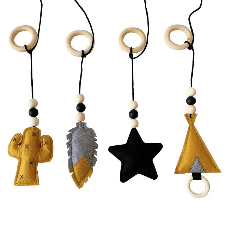 4Pcs/set Solid Wood Fitness Rack Pendant Children Room Decoration Infants Baby Gym Toy Hanging Ornaments