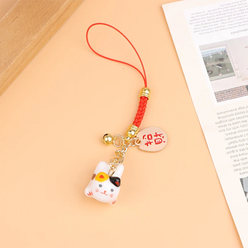 Lucky Cat Pendant Phone Lanyard Creative Lucky Nafu Wealth Ceramic Beaded Phone Chain Mobile Phone Strap Keycord