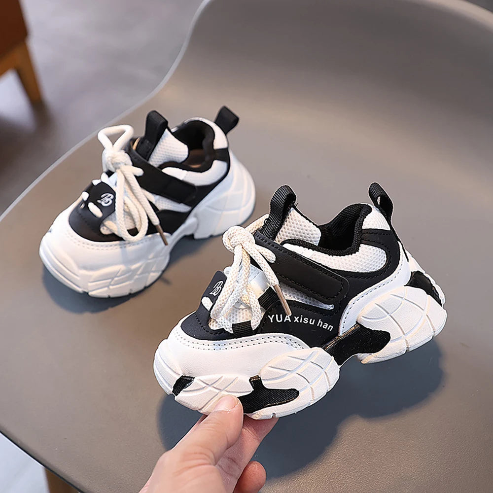 Spring Sport Shoes For Children PU Leather Waterproof Kid's Sneakers Ergonomics Soft-soled Boy's Girl's Running Shoes