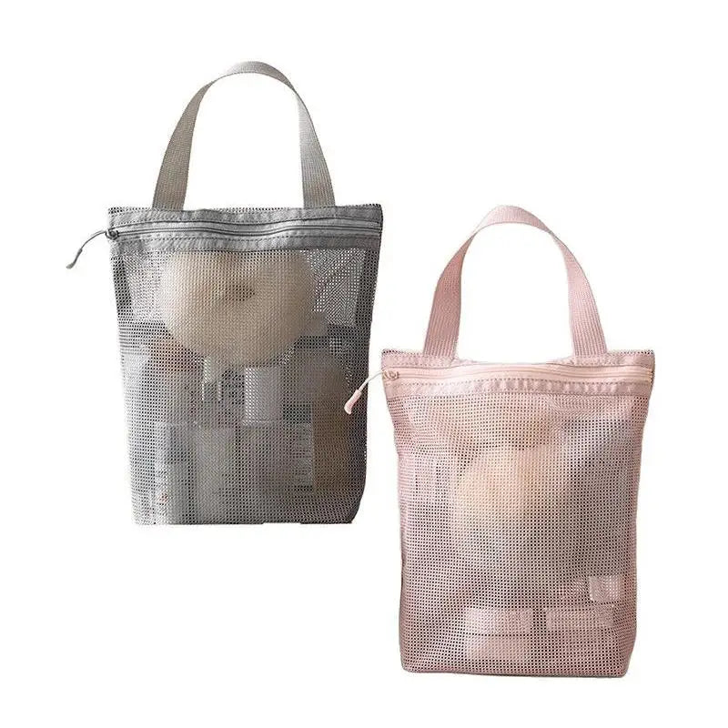 Simple Zipper Toiletry Bag Mesh hand-held Makeup Bags Women Bath Fitness Travel Portable Breathable Hang Storage Bag