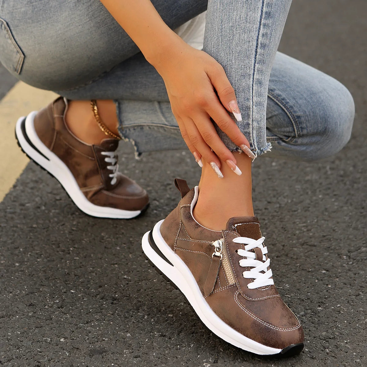 Women Casual Platform Sneakers 2024 Autumn New Lace Up Thick Bottom Sport Shoes Woman Fashion Anti Slip Flats Vulcanized Shoes