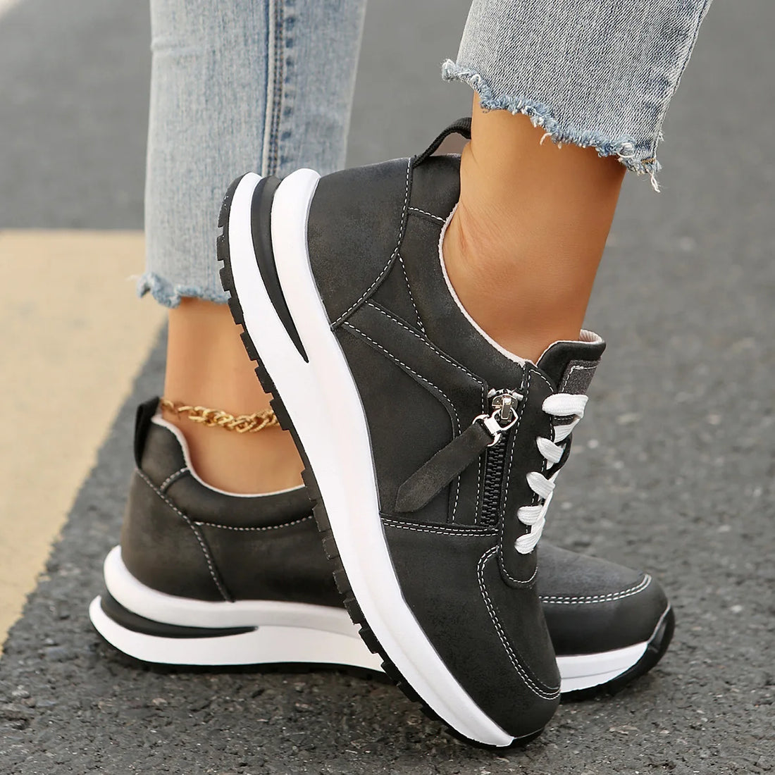Women Casual Platform Sneakers 2024 Autumn New Lace Up Thick Bottom Sport Shoes Woman Fashion Anti Slip Flats Vulcanized Shoes