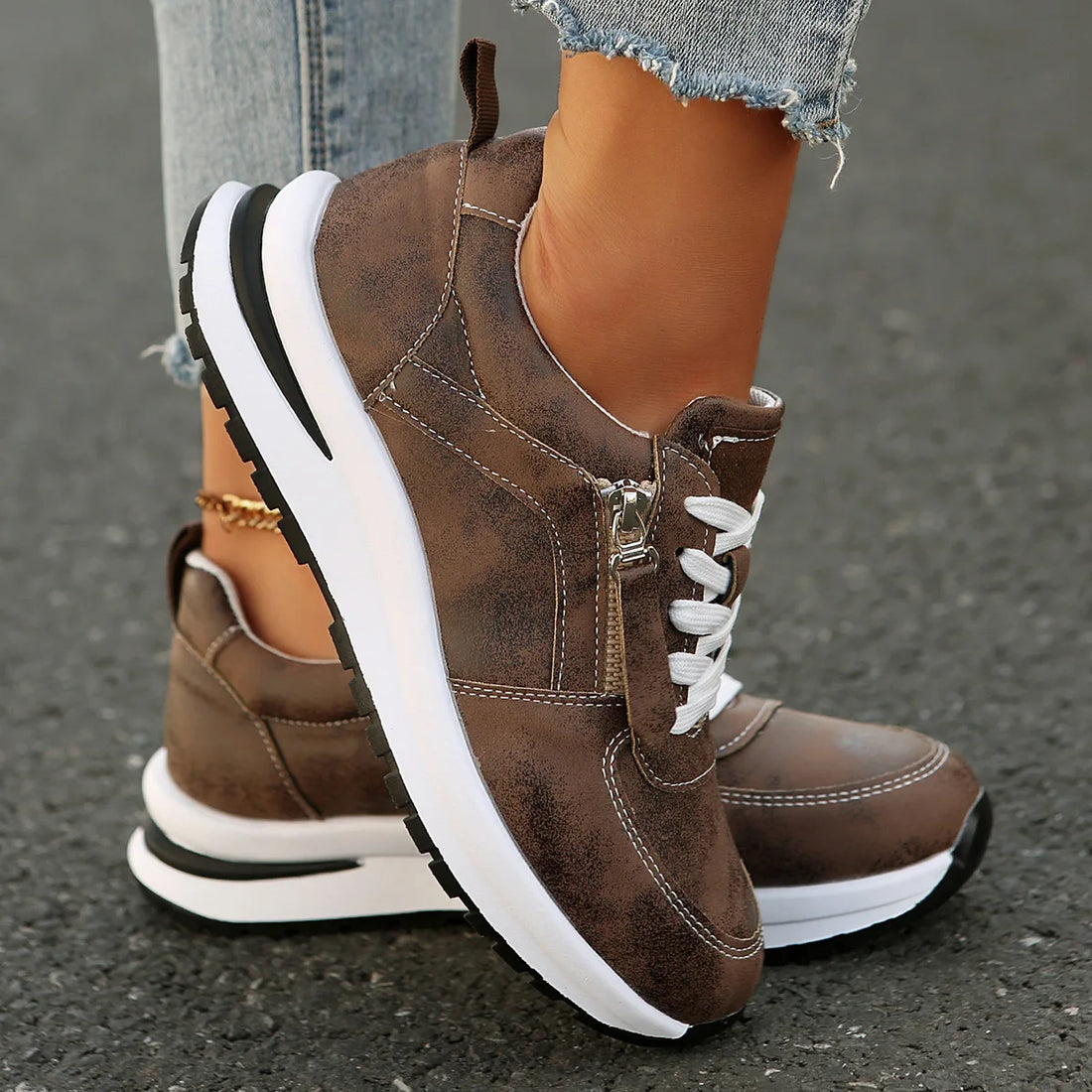Women Casual Platform Sneakers 2024 Autumn New Lace Up Thick Bottom Sport Shoes Woman Fashion Anti Slip Flats Vulcanized Shoes