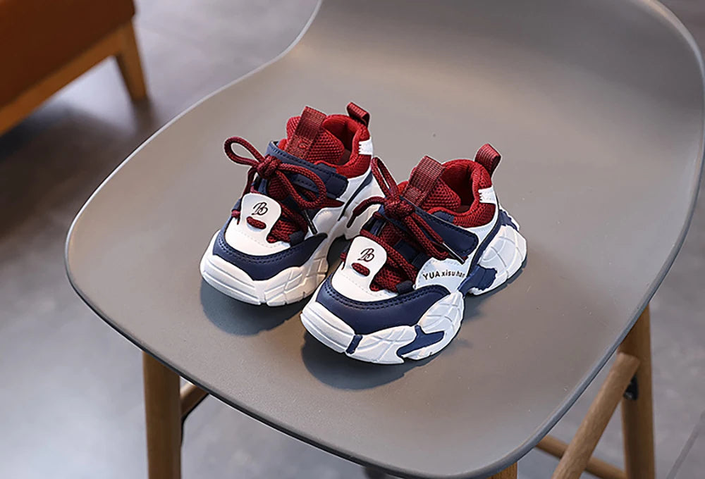 Spring Sport Shoes For Children PU Leather Waterproof Kid's Sneakers Ergonomics Soft-soled Boy's Girl's Running Shoes