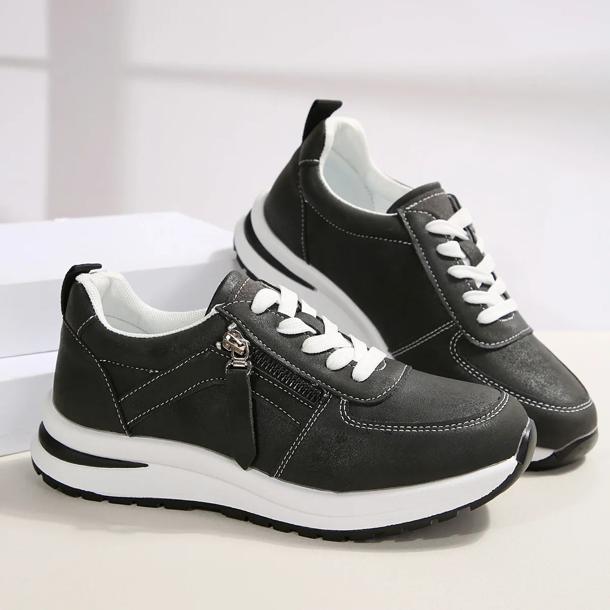 Women Casual Platform Sneakers 2024 Autumn New Lace Up Thick Bottom Sport Shoes Woman Fashion Anti Slip Flats Vulcanized Shoes