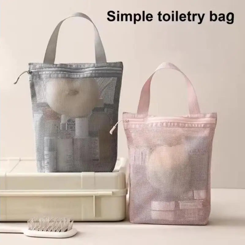 Simple Zipper Toiletry Bag Mesh hand-held Makeup Bags Women Bath Fitness Travel Portable Breathable Hang Storage Bag