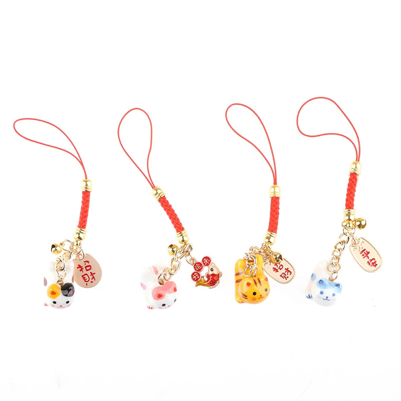 Lucky Cat Pendant Phone Lanyard Creative Lucky Nafu Wealth Ceramic Beaded Phone Chain Mobile Phone Strap Keycord