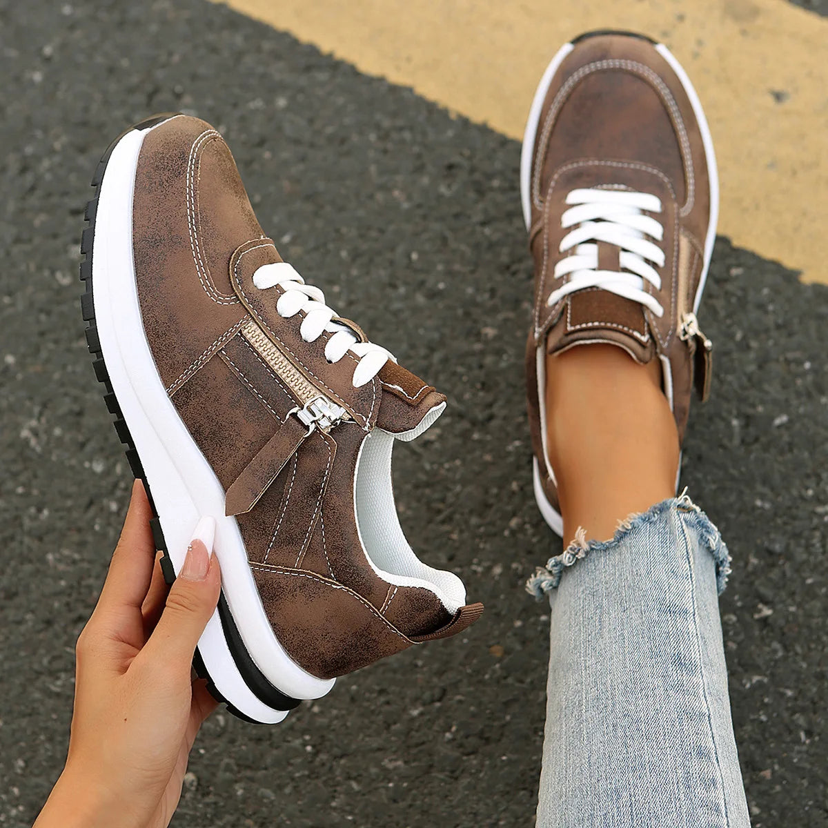 Women Casual Platform Sneakers 2024 Autumn New Lace Up Thick Bottom Sport Shoes Woman Fashion Anti Slip Flats Vulcanized Shoes