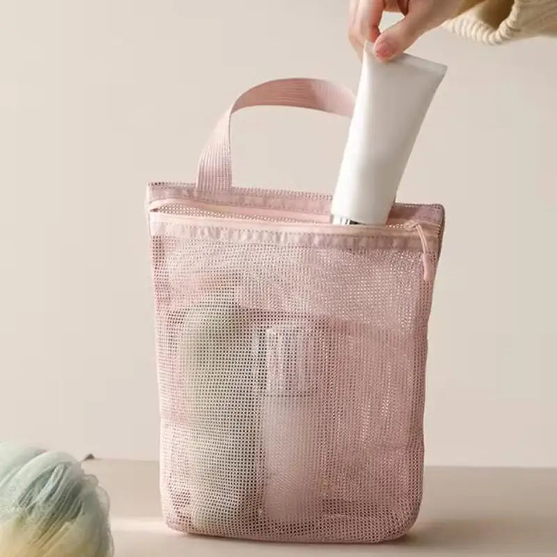 Simple Zipper Toiletry Bag Mesh hand-held Makeup Bags Women Bath Fitness Travel Portable Breathable Hang Storage Bag