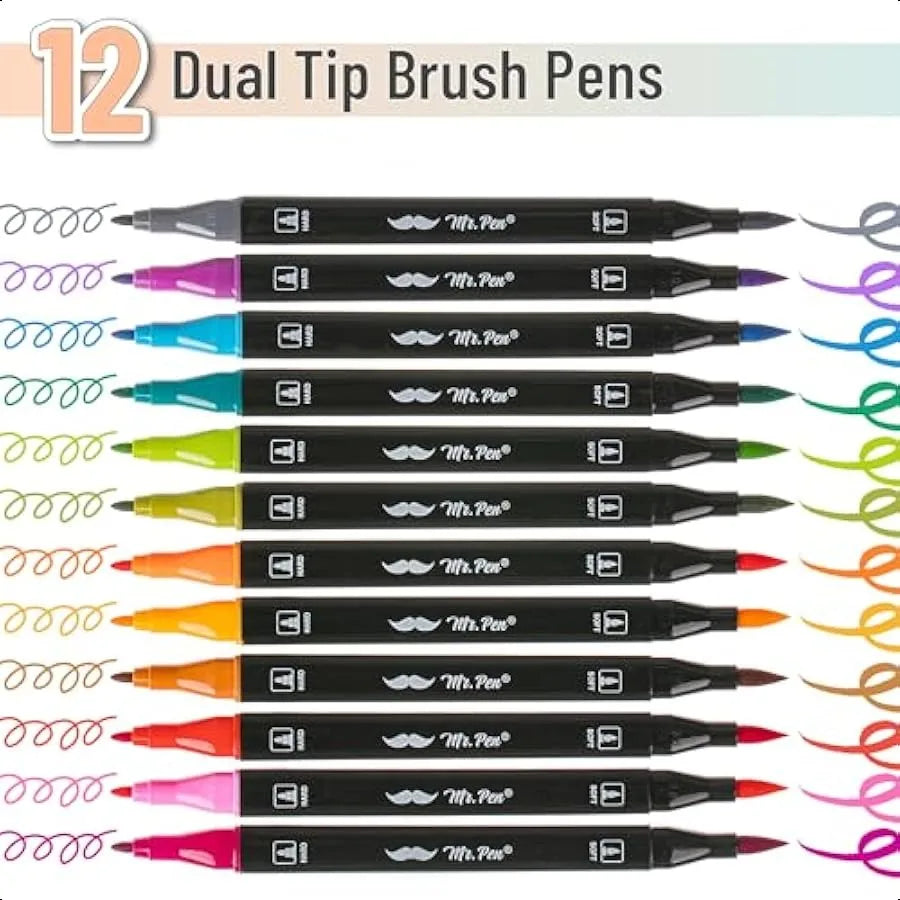 Easter Basket Essentials Dual Tip Brush Pens 12 pcs Vibrant Colors Brush and Fine Tip Marker Dual Tip Markers Art Markers for A