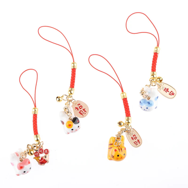 Lucky Cat Pendant Phone Lanyard Creative Lucky Nafu Wealth Ceramic Beaded Phone Chain Mobile Phone Strap Keycord