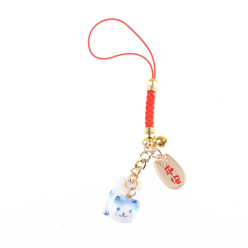 Lucky Cat Pendant Phone Lanyard Creative Lucky Nafu Wealth Ceramic Beaded Phone Chain Mobile Phone Strap Keycord