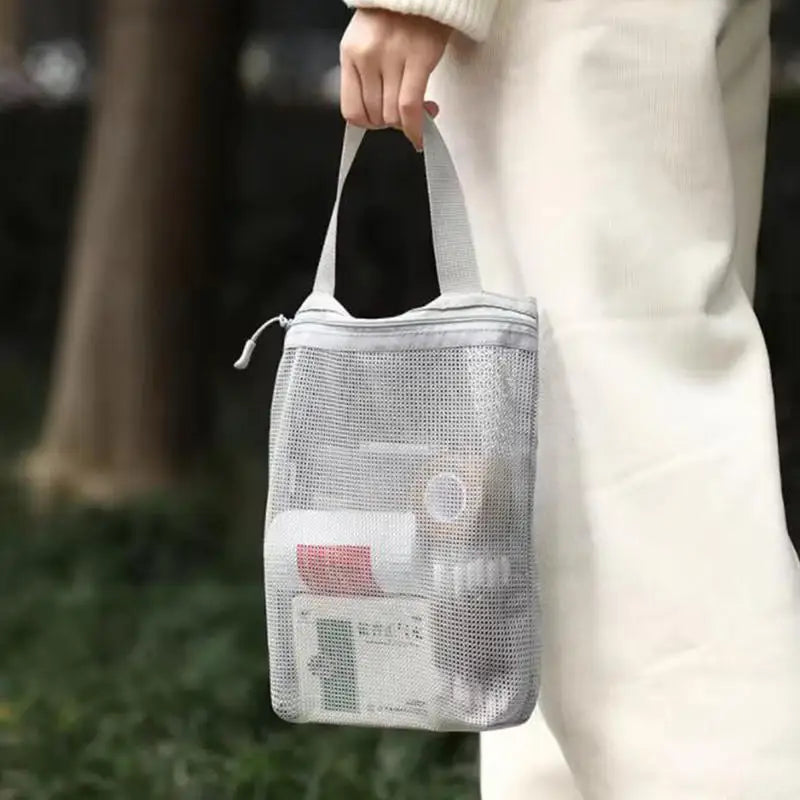 Simple Zipper Toiletry Bag Mesh hand-held Makeup Bags Women Bath Fitness Travel Portable Breathable Hang Storage Bag
