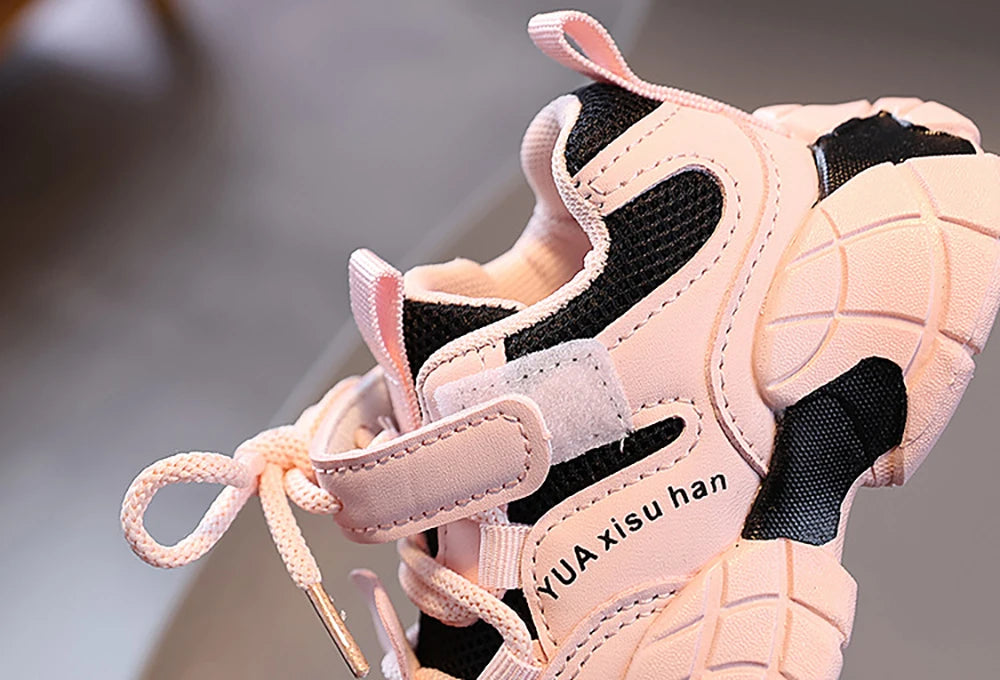 Spring Sport Shoes For Children PU Leather Waterproof Kid's Sneakers Ergonomics Soft-soled Boy's Girl's Running Shoes