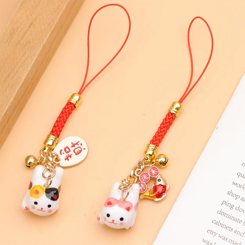 Lucky Cat Pendant Phone Lanyard Creative Lucky Nafu Wealth Ceramic Beaded Phone Chain Mobile Phone Strap Keycord