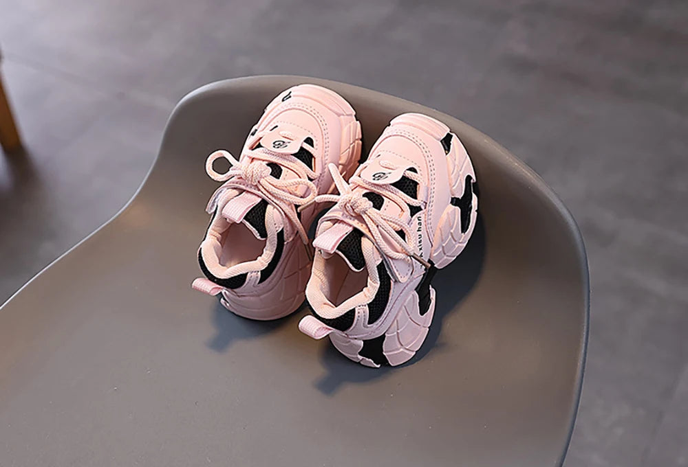 Spring Sport Shoes For Children PU Leather Waterproof Kid's Sneakers Ergonomics Soft-soled Boy's Girl's Running Shoes