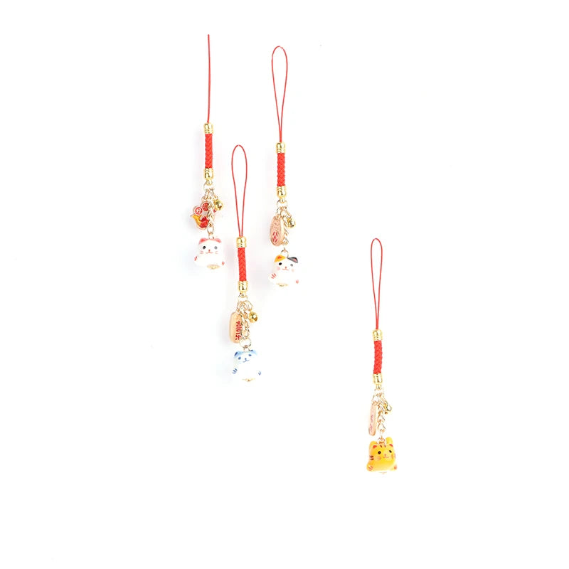 Lucky Cat Pendant Phone Lanyard Creative Lucky Nafu Wealth Ceramic Beaded Phone Chain Mobile Phone Strap Keycord