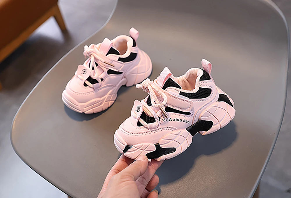 Spring Sport Shoes For Children PU Leather Waterproof Kid's Sneakers Ergonomics Soft-soled Boy's Girl's Running Shoes