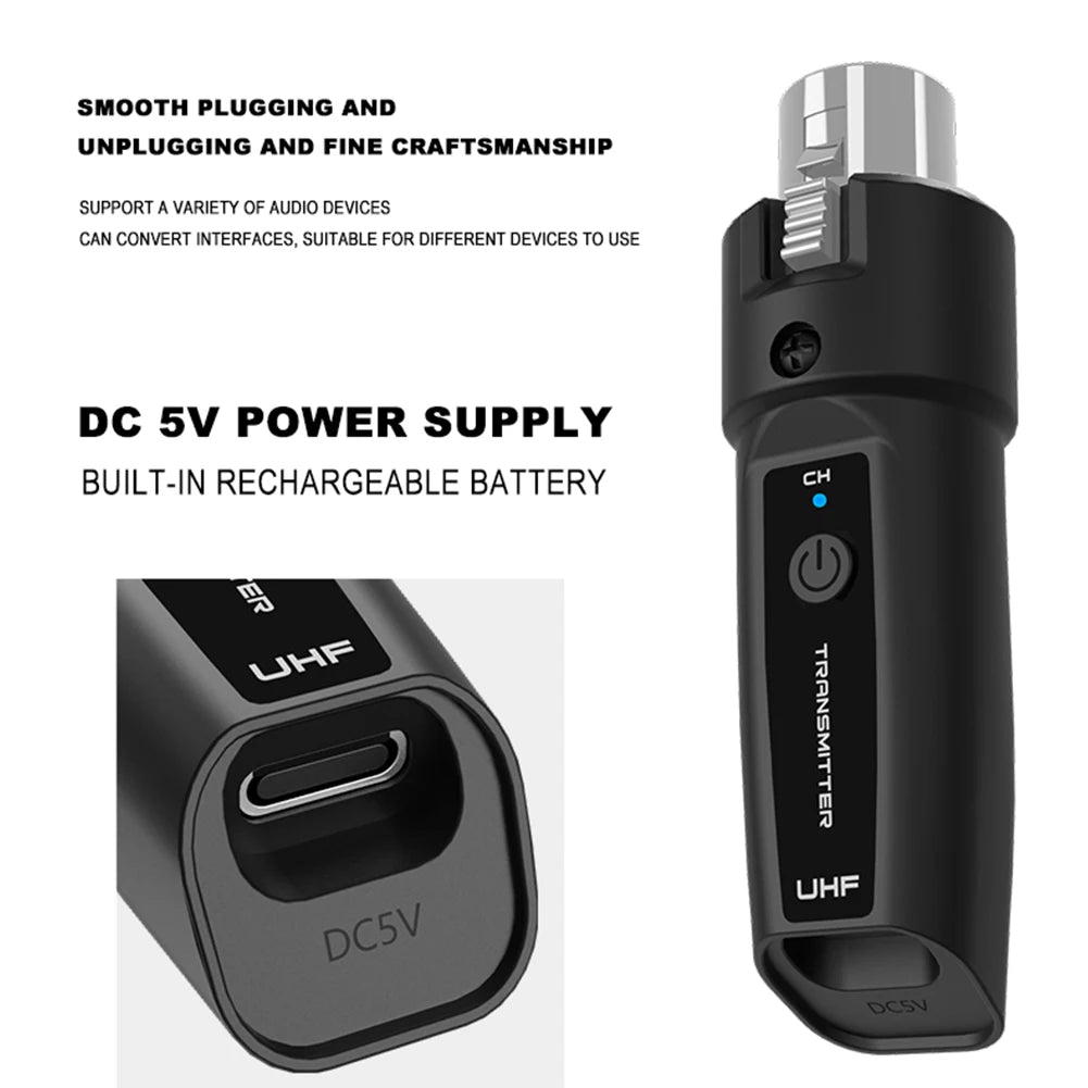 XLR Transmitter and Receiver Microphone Wireless System Wireless Mic Adapter for Audio Mixer Dynamic Mic Electric Guitar Bass