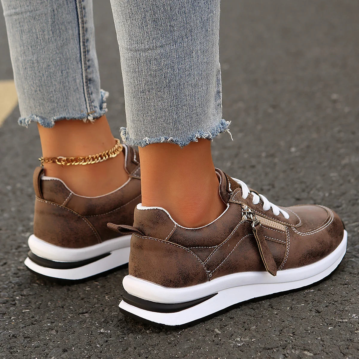 Women Casual Platform Sneakers 2024 Autumn New Lace Up Thick Bottom Sport Shoes Woman Fashion Anti Slip Flats Vulcanized Shoes