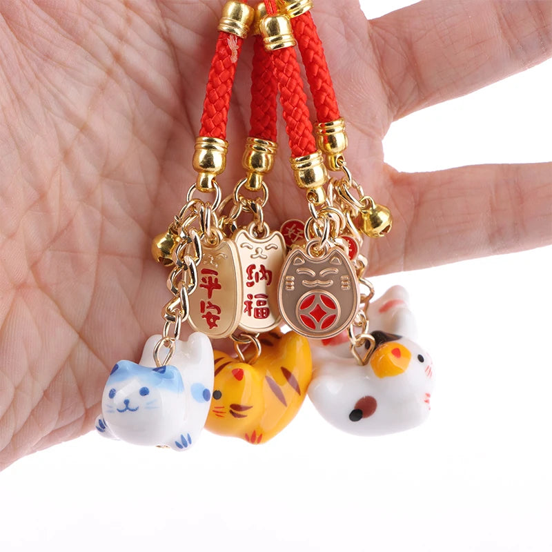 Lucky Cat Pendant Phone Lanyard Creative Lucky Nafu Wealth Ceramic Beaded Phone Chain Mobile Phone Strap Keycord