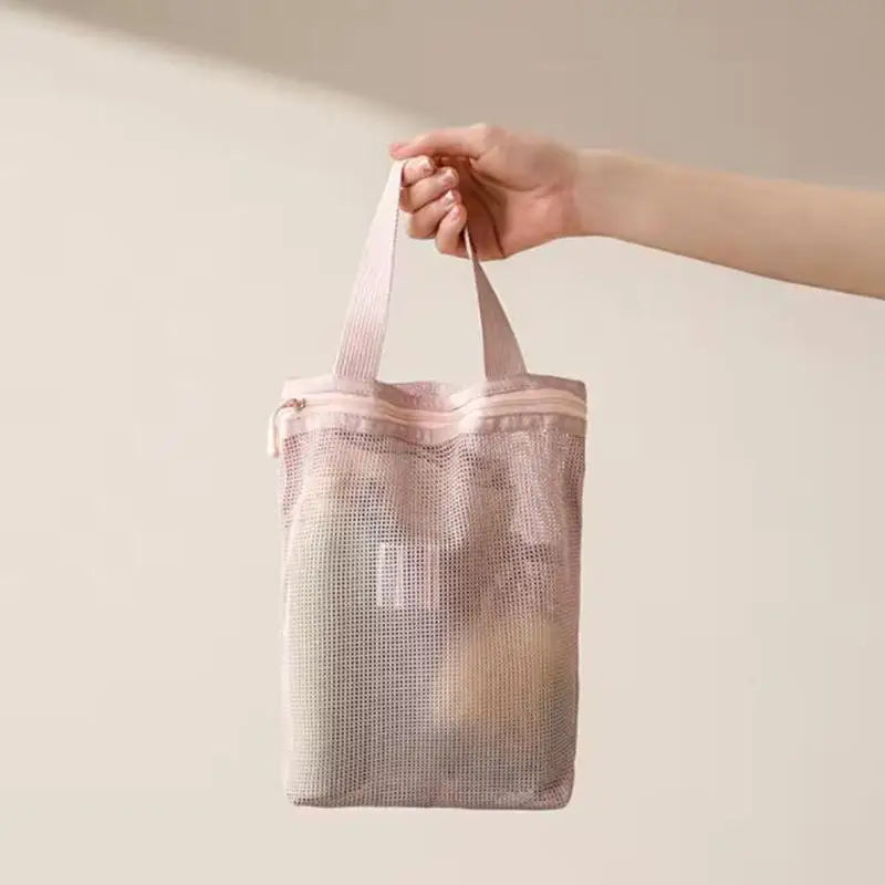 Simple Zipper Toiletry Bag Mesh hand-held Makeup Bags Women Bath Fitness Travel Portable Breathable Hang Storage Bag