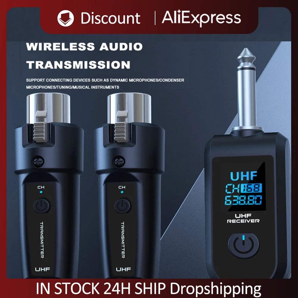 XLR Transmitter and Receiver Microphone Wireless System Wireless Mic Adapter for Audio Mixer Dynamic Mic Electric Guitar Bass