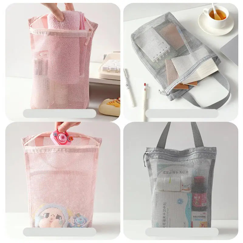 Simple Zipper Toiletry Bag Mesh hand-held Makeup Bags Women Bath Fitness Travel Portable Breathable Hang Storage Bag