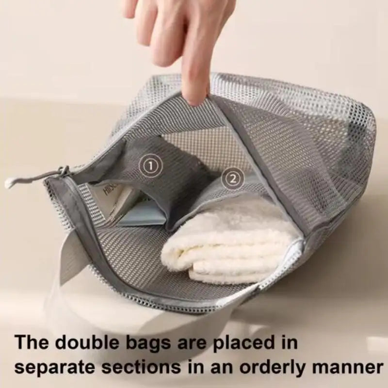 Simple Zipper Toiletry Bag Mesh hand-held Makeup Bags Women Bath Fitness Travel Portable Breathable Hang Storage Bag