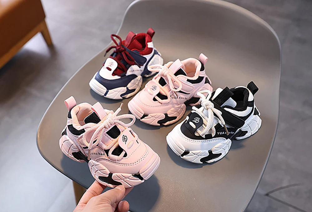 Spring Sport Shoes For Children PU Leather Waterproof Kid's Sneakers Ergonomics Soft-soled Boy's Girl's Running Shoes