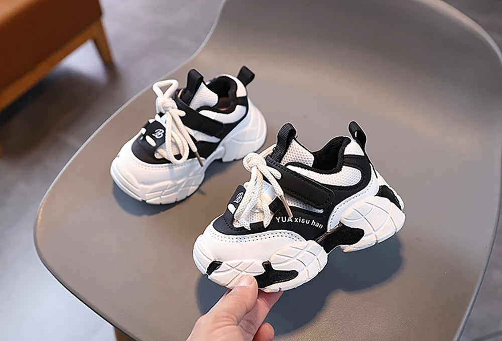 Spring Sport Shoes For Children PU Leather Waterproof Kid's Sneakers Ergonomics Soft-soled Boy's Girl's Running Shoes