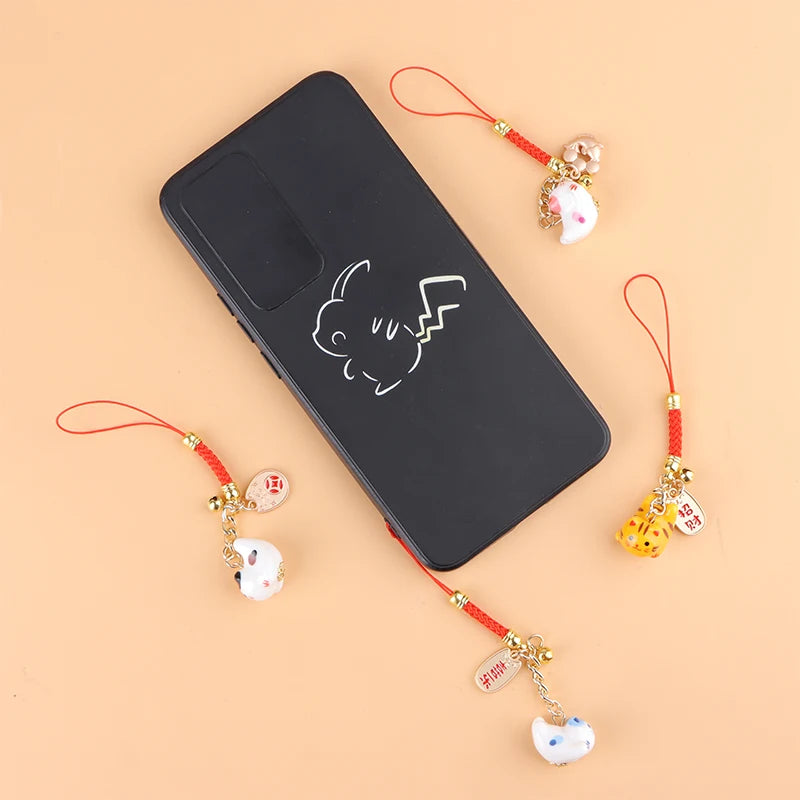 Lucky Cat Pendant Phone Lanyard Creative Lucky Nafu Wealth Ceramic Beaded Phone Chain Mobile Phone Strap Keycord