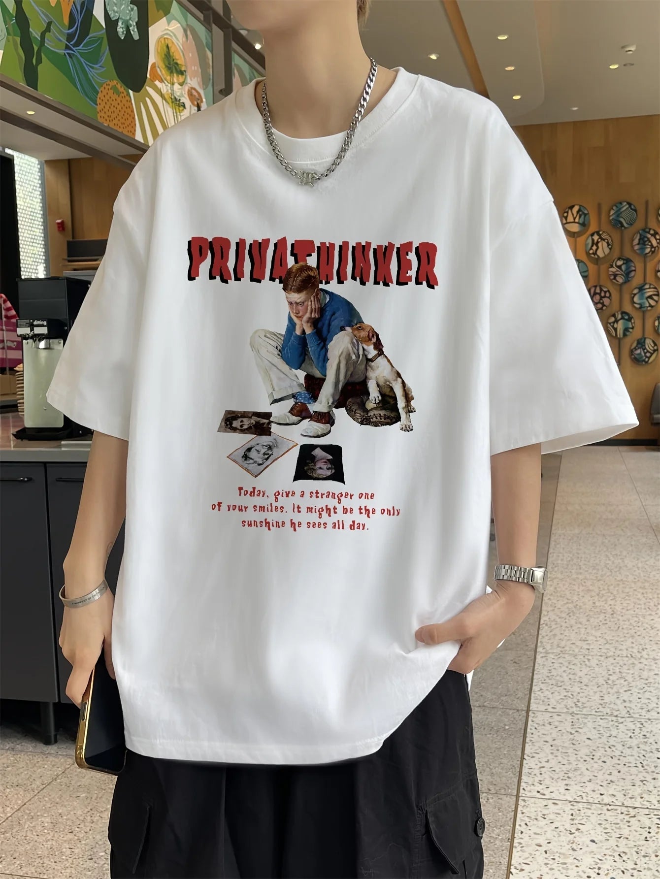 PRIVATINKER Graphic Men's T-Shirt - Casual Black Cotton Tee with White Lettering, Short Sleeves, Round Neck