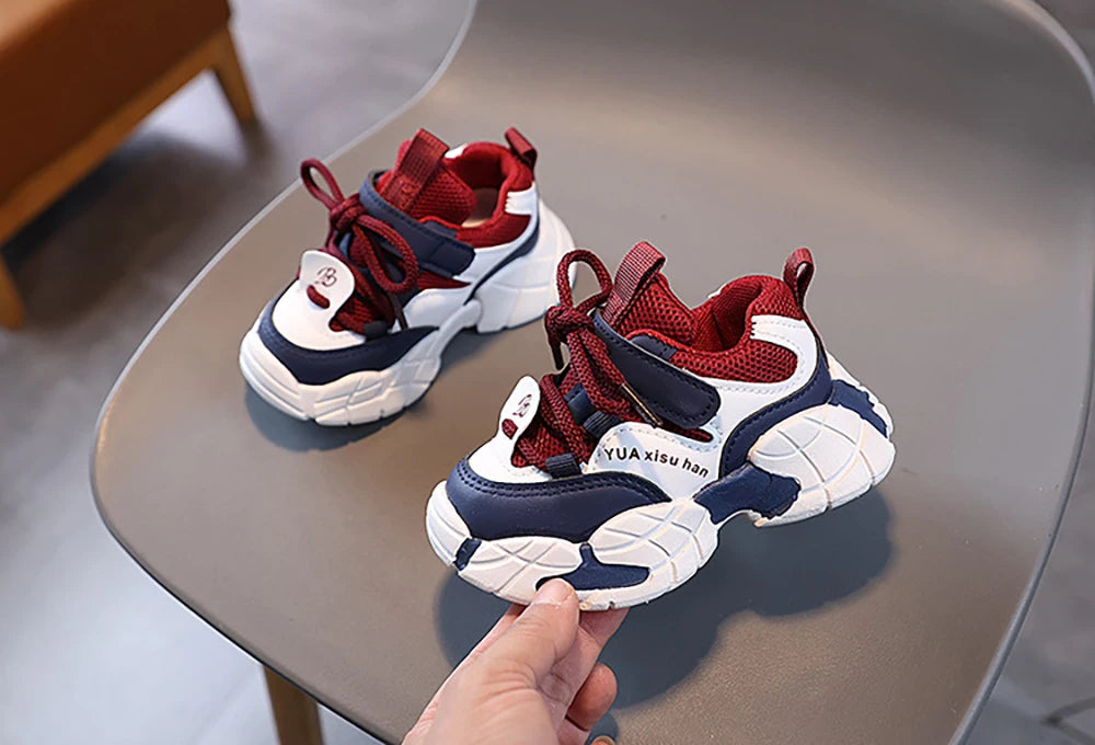 Spring Sport Shoes For Children PU Leather Waterproof Kid's Sneakers Ergonomics Soft-soled Boy's Girl's Running Shoes