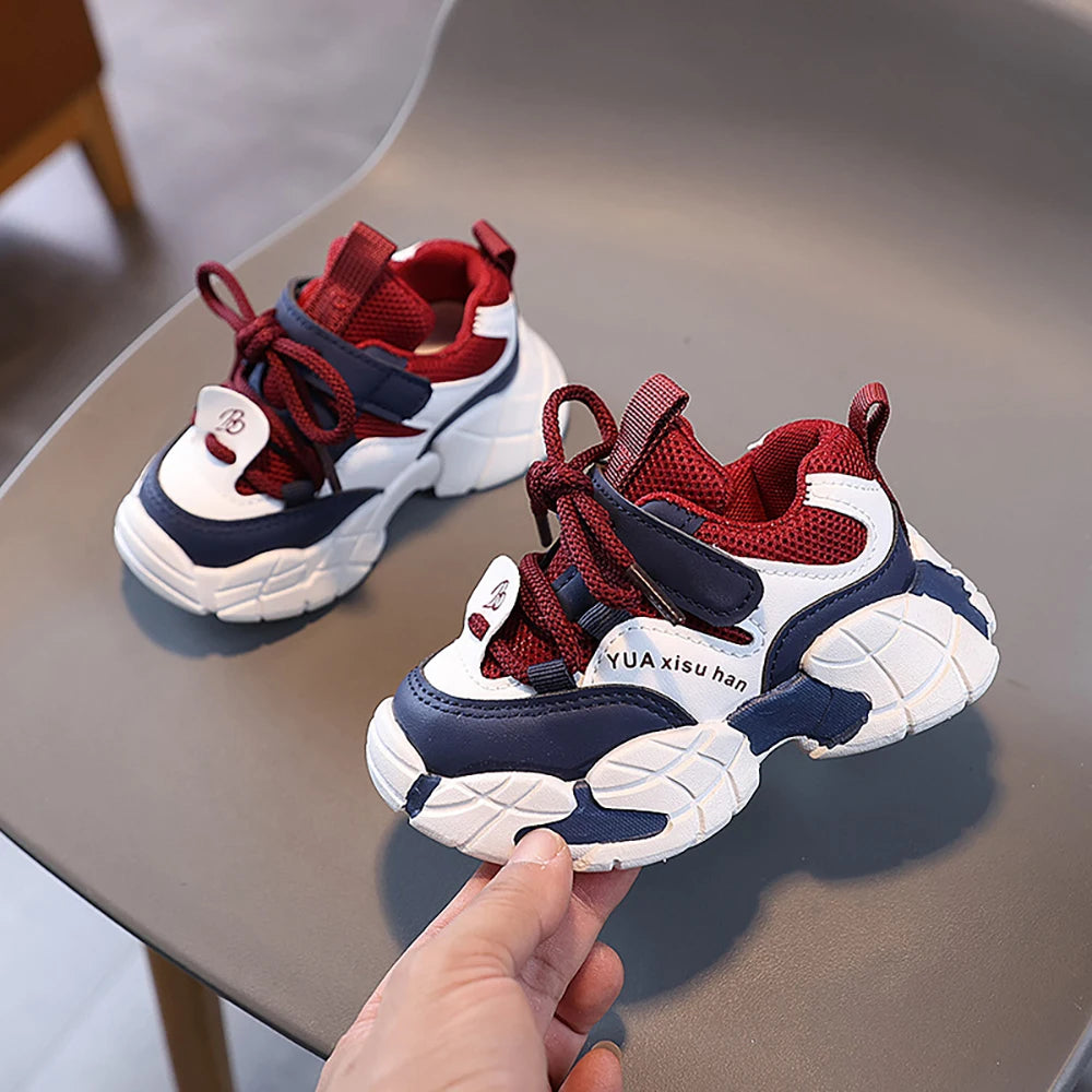 Spring Sport Shoes For Children PU Leather Waterproof Kid's Sneakers Ergonomics Soft-soled Boy's Girl's Running Shoes