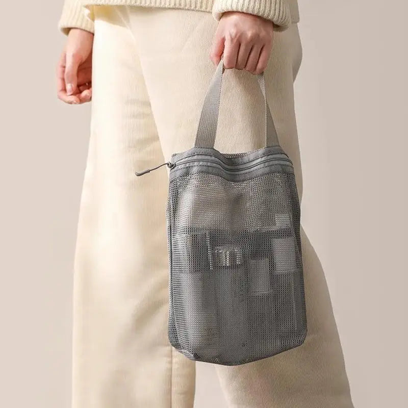 Simple Zipper Toiletry Bag Mesh hand-held Makeup Bags Women Bath Fitness Travel Portable Breathable Hang Storage Bag