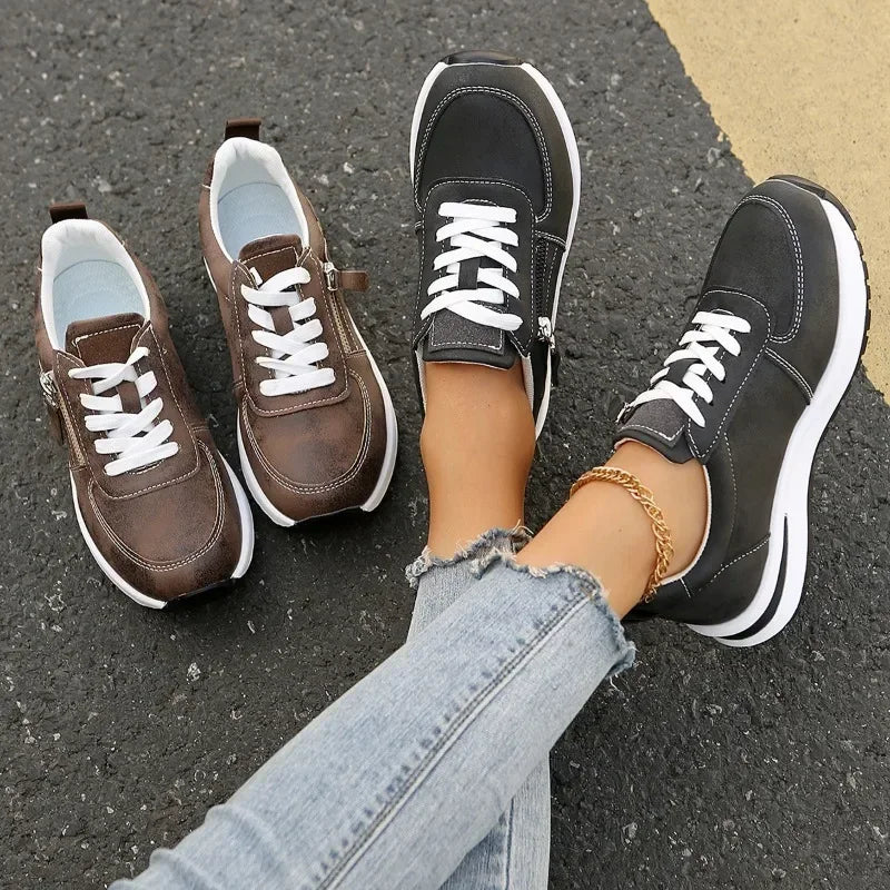 Women Casual Platform Sneakers 2024 Autumn New Lace Up Thick Bottom Sport Shoes Woman Fashion Anti Slip Flats Vulcanized Shoes